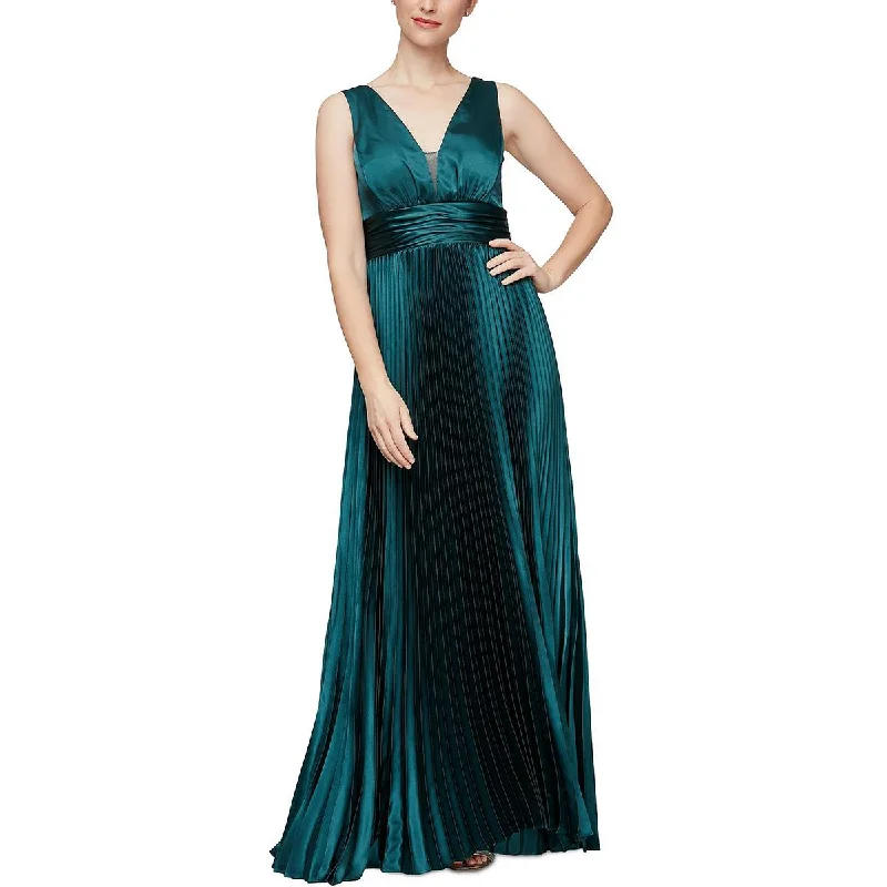 Alex & Eve Womens Satin Shutter Pleat Evening Dress Mesh unclassified dresses