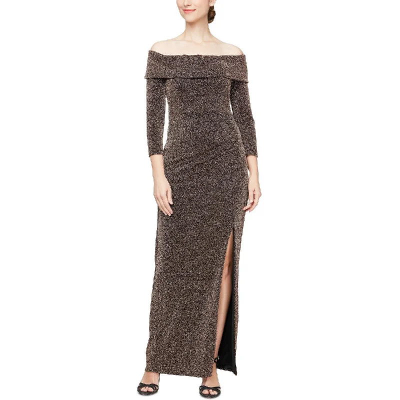 Alex Evenings Womens Metallic Off-The-Shoulder Evening Dress Discounted unclassified dresses