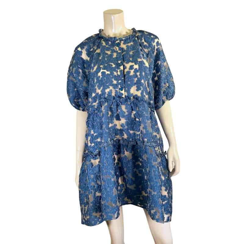 Anthropologie Maeve Blue Jacquard Tiered Dress Designer unclassified dresses