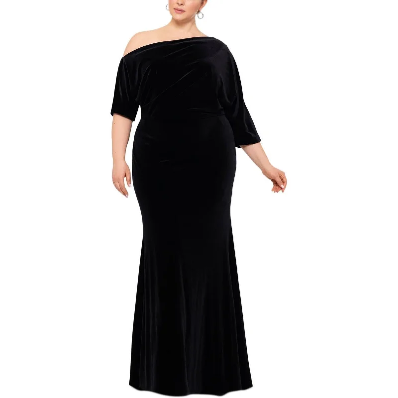 Betsy & Adam Womens Plus Velvet One Shoulder Evening Dress Flowy unclassified dresses