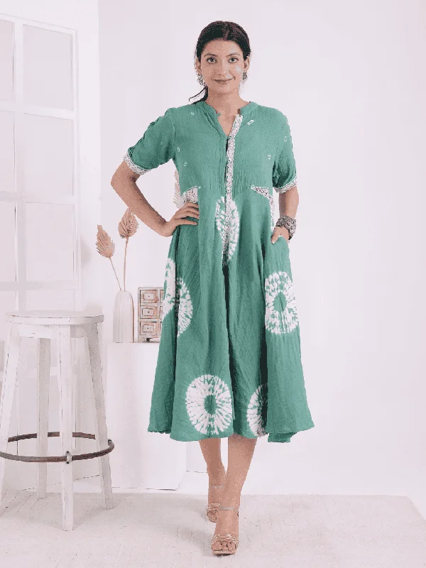 Green Tie-Dye Women Dress Date night unclassified dresses