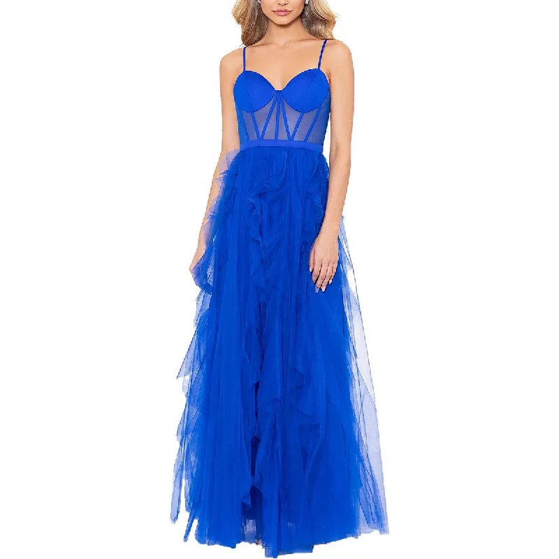 Blondie Nites Womens Juniors Ruffled Illusion Evening Dress Winter unclassified dresses