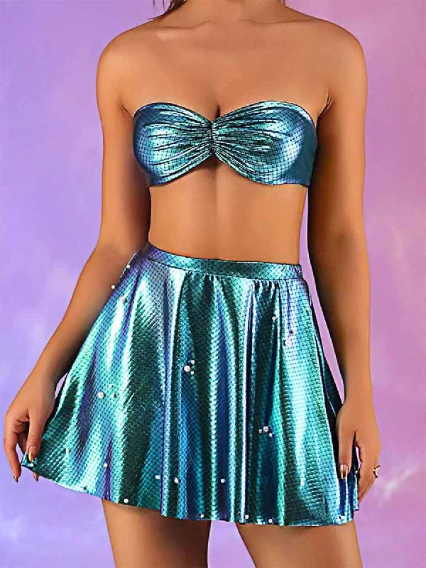 Blue-Green Reflective Fish Scale Set Open-back unclassified dresses