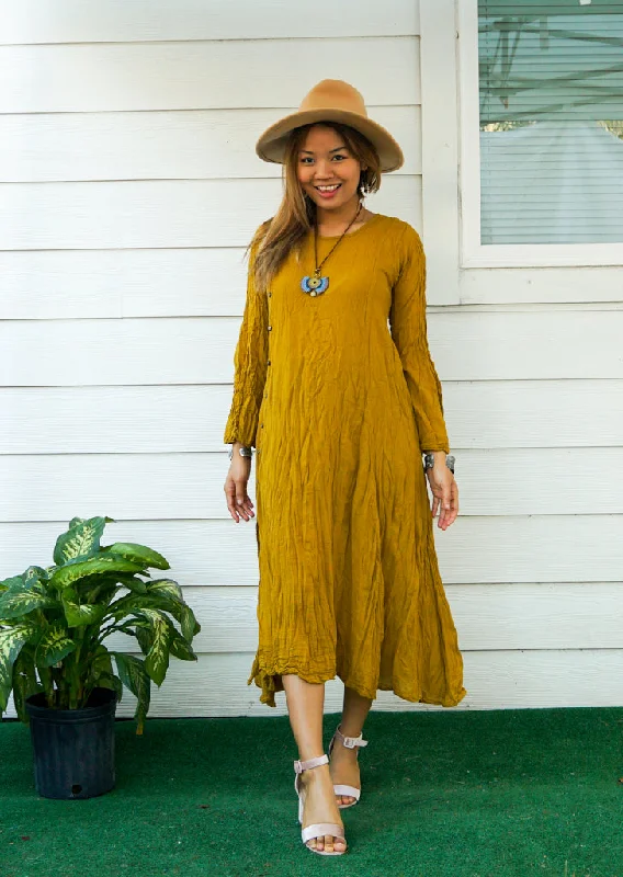 Mustard Yellow Raw Natural Crinkled Cotton Dress Stylish unclassified dresses