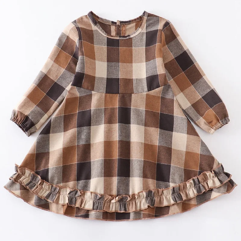 Brown Plaid Ruffle Dress Y2K unclassified dresses