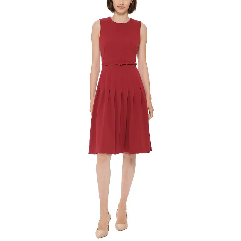 Calvin Klein Womens Petites Pleated Knee-Length Fit & Flare Dress High-end unclassified dresses