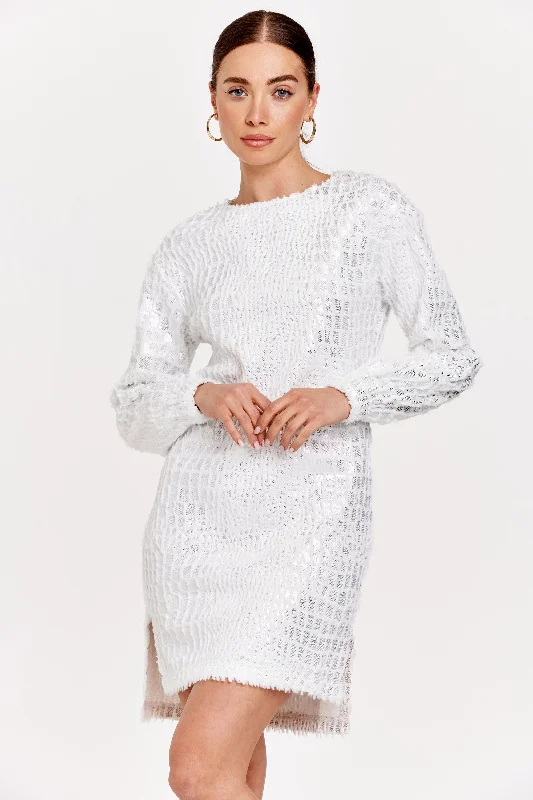 CAROL FOIL DRESS WHITE OPAL VELVET Tiered unclassified dresses