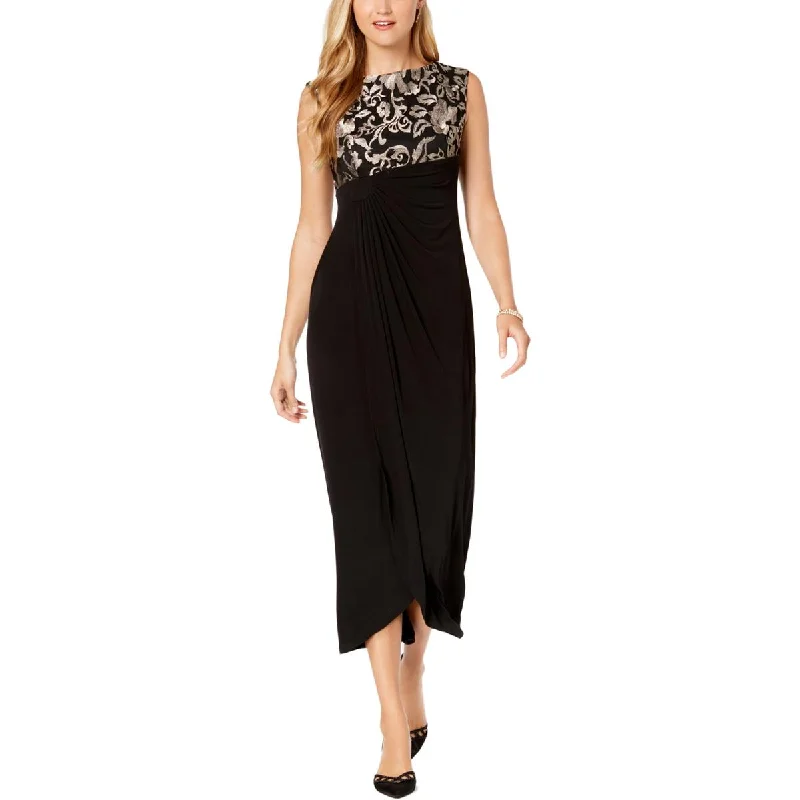 Connected Apparel Womens Petites Faux-Wrap Embroidered Evening Dress Fashionable unclassified dresses