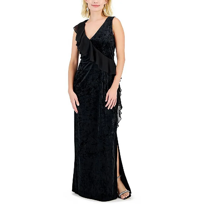 Connected Apparel Womens Petites Velvet Ruffled Evening Dress Plus size unclassified dresses