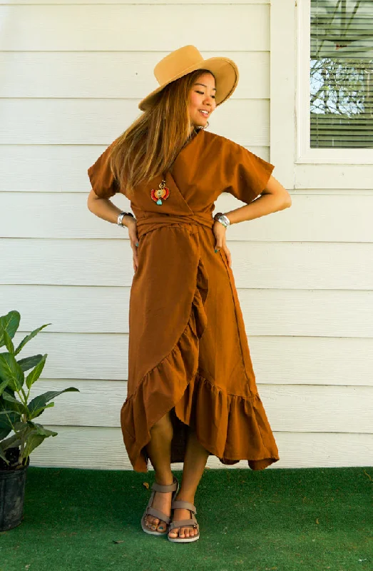 Brown Organic Cotton Wrap Dress Neutral tone unclassified dresses