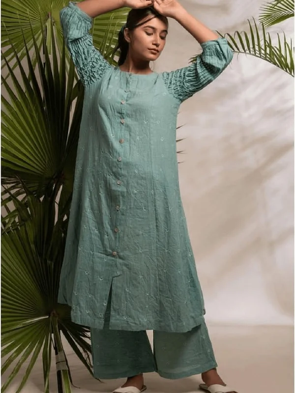 Turquoise  Tie & Dye front open Kurta Set . Casual chic unclassified dresses