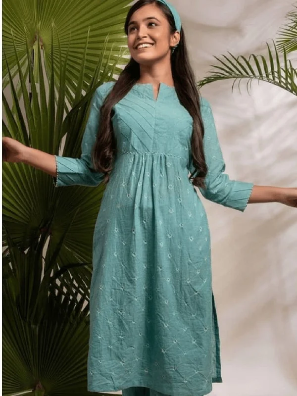 Turquoise Tie-Dye Pleated Kurta Set Corset unclassified dresses