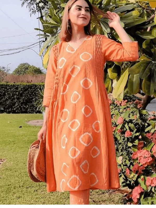 Rust Orange Tie & Dye Kurta Set. Color block unclassified dresses