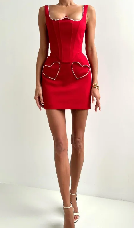 CRYSTAL HEART CORSET TWO PIECE DRESS IN RED Everyday wear unclassified dresses