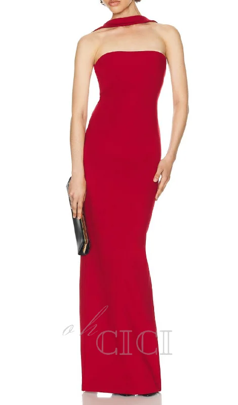 CUTOUT HALTER BACKLESS DRESS IN RED Luxury unclassified dresses