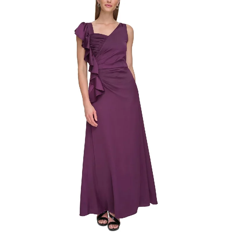 DKNY Womens Satin Cascade Ruffle Evening Dress Minimalist unclassified dresses