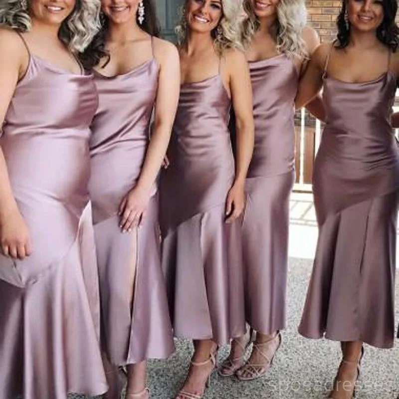 Spahgetti Straps Dusty Purple Tea Length Cheap Custom Bridesmaid Dresses, WG270 Wedding guest unclassified dresses