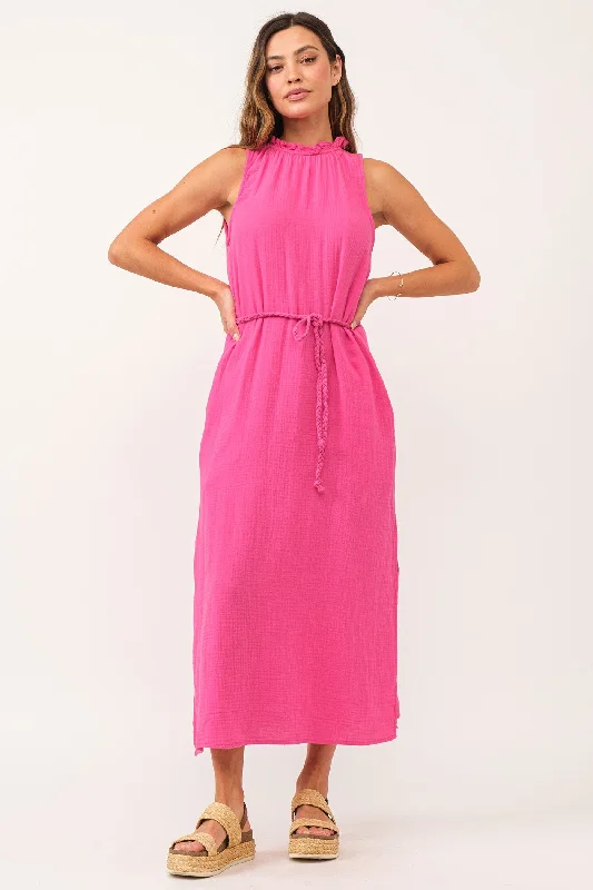 EMERSON KEYHOLE DRESS PINK FLASH GAUZE Tiered unclassified dresses