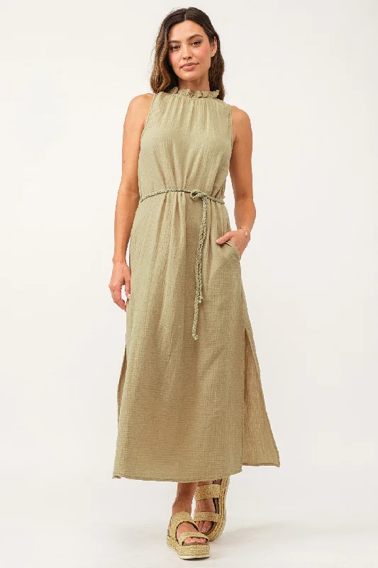 EMERSON KEYHOLE DRESS SEA KELP GAUZE Long unclassified dresses