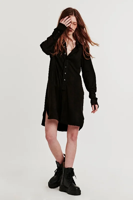 EMILY BUTTON FRONT DRESS BLACK SUEDE Unique unclassified dresses