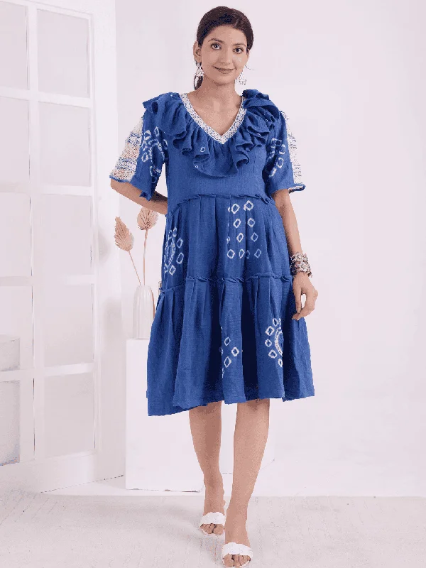 Blue Women Tie-Dye Dress Plus size unclassified dresses