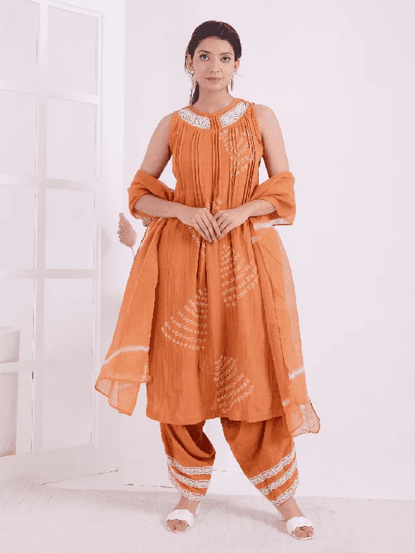 Orange Tie & Dye Kurta Set Trendy unclassified dresses