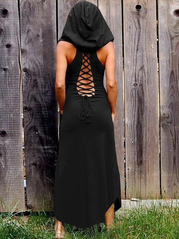 Halloween Hooded Sleeveless Round Neck Solid Color Retro Dress Beach unclassified dresses