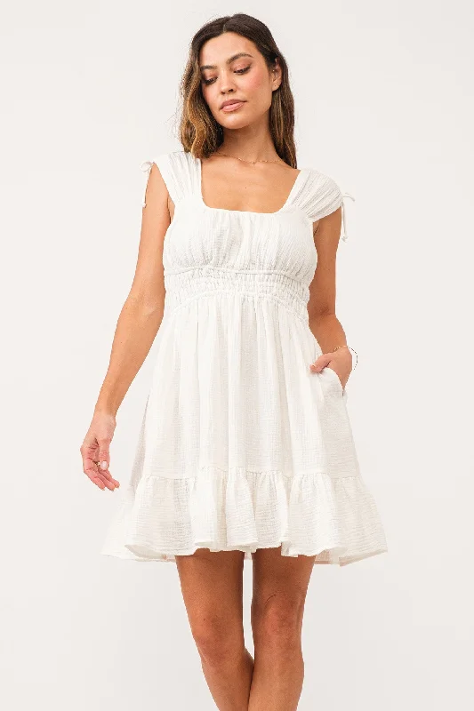 HOPE CINCHED TIE DRESS WHITE GAUZE Comfortable unclassified dresses