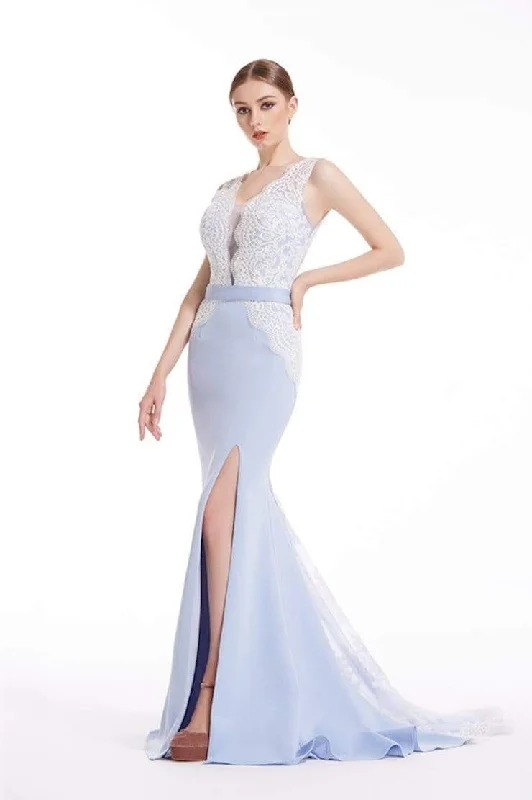 J'Adore Dresses - J12078 Scalloped V-Neck Mermaid Evening Gown Embroidered unclassified dresses