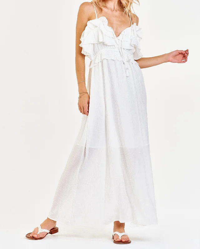 JOJO MULTI RUFFLE DRESS WHITE Ruched unclassified dresses