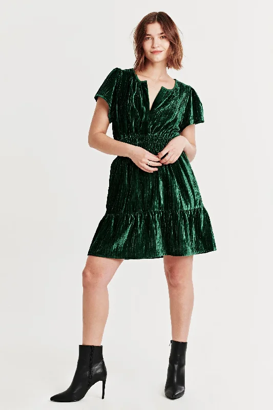 KARIANA FRONT PLACKET DRESS DARK GREEN VELVET Best-selling unclassified dresses