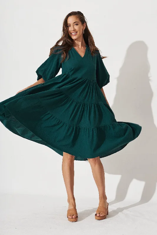 Kehlana Tiered Smock Dress In Emerald Green Wrap unclassified dresses