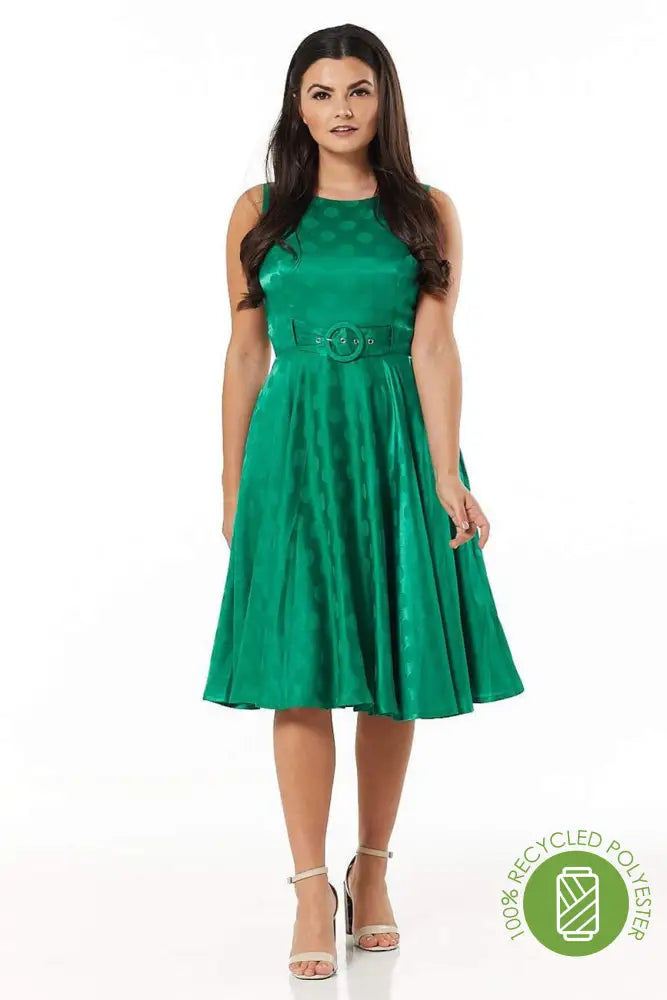 Lalita Green Fit&Flare Round Neck  in Recycled Jac Polka dot unclassified dresses