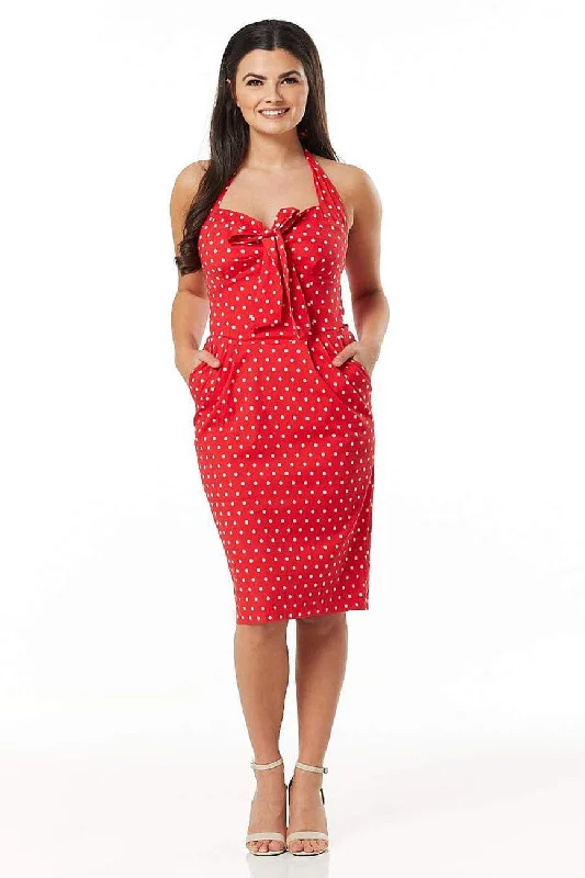 Lyric Halterneck Red Polka Dot  with a Bow Neutral tone unclassified dresses