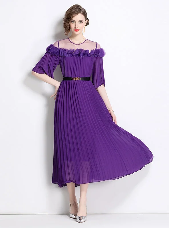 Mesh Stitching Three-dimensional Petal Pleated Dress Trendy new unclassified dresses