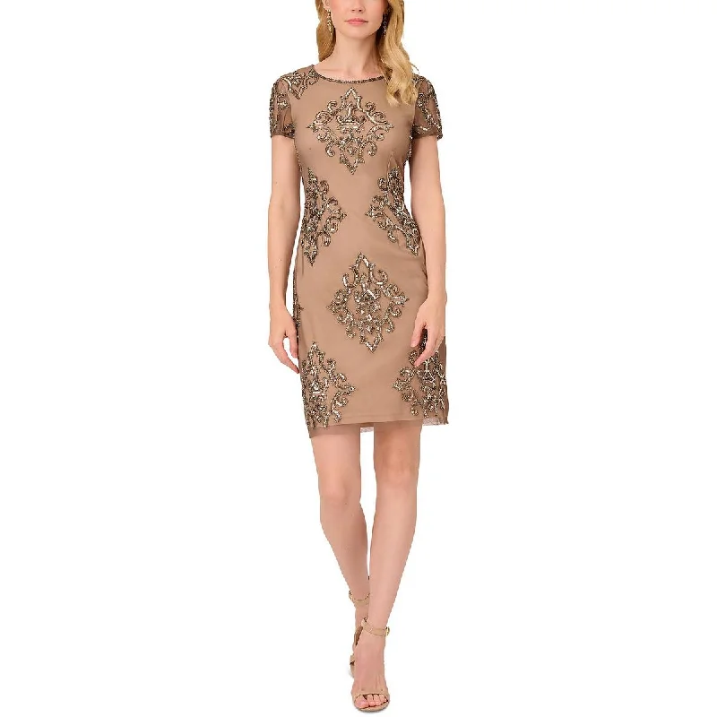 Papell Womens Mesh Beaded Sheath Dress Petite unclassified dresses