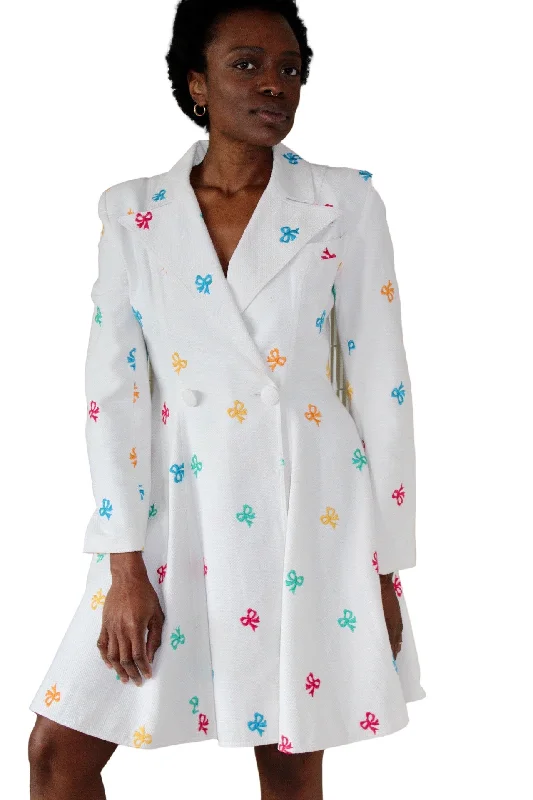 1988 Patrick Kelly White Cotton Pique Coat Dress w/Multicolored Bows Graduation unclassified dresses