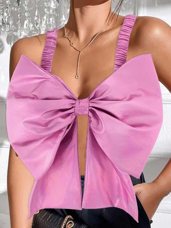 Pink Bow Reflective Camisole Vest Bright color unclassified dresses