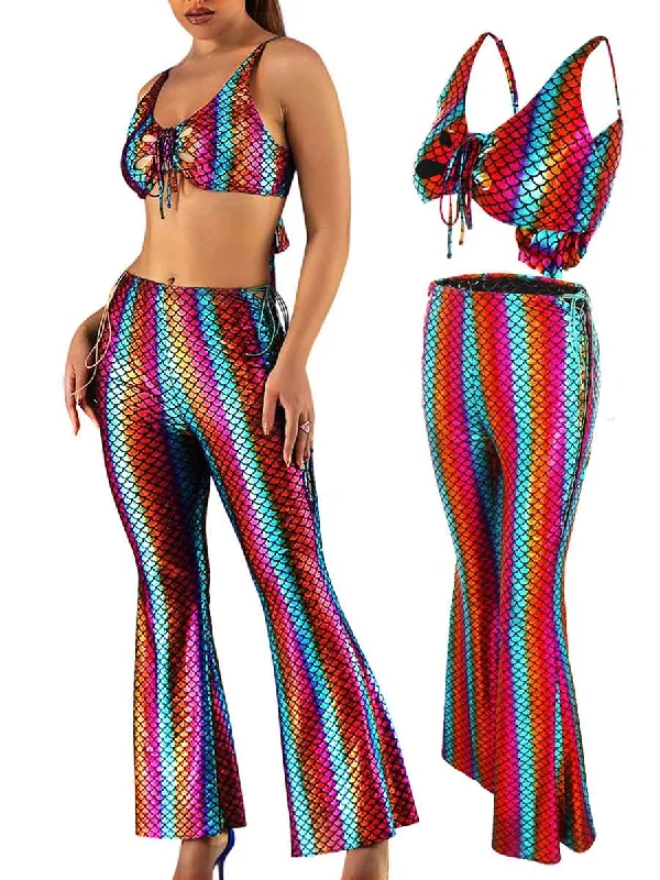 Rainbow Reflective Fish Scale Two-Piece Set A-line unclassified dresses