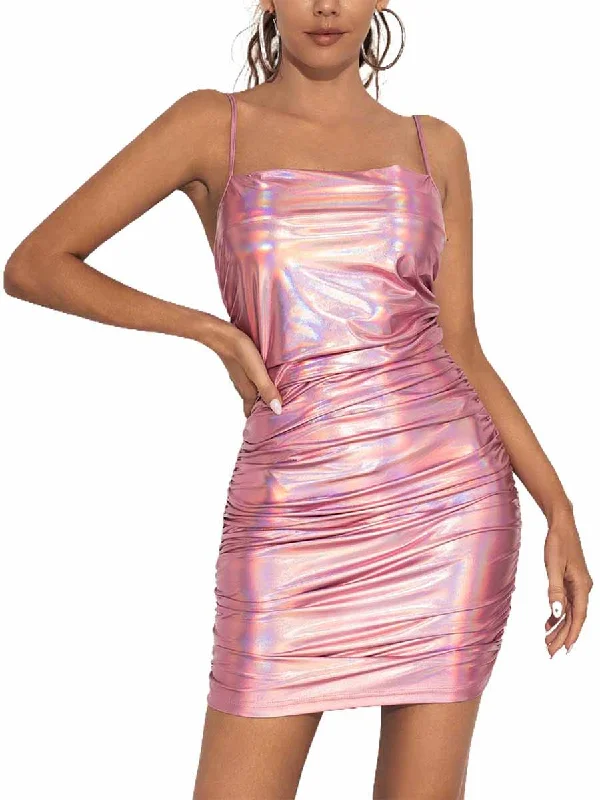 Reflective Metallic Pink Slip Dress Ruched unclassified dresses