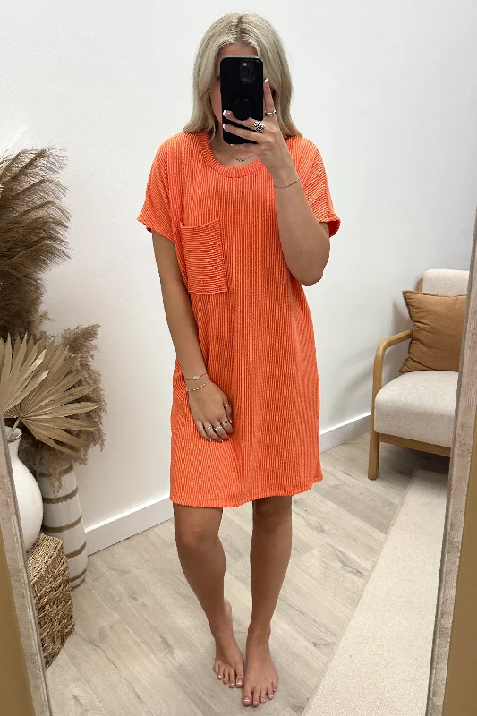 "Ribbed & Relaxed" Dress (Orange) Chic unclassified dresses