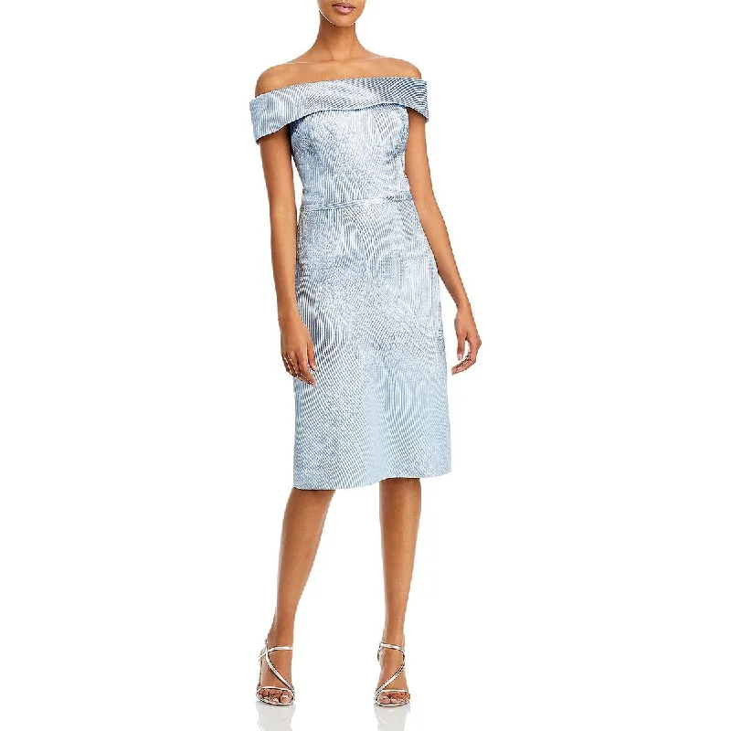 Rickie Freeman Teri Jon Womens Metallic Off-The-Shoulder Sheath Dress Ruffled unclassified dresses