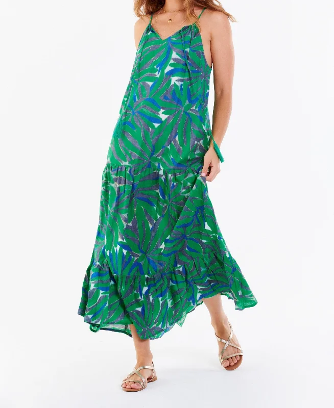 RYO STRAP HALTER DRESS GREEN TROPICS Metallic unclassified dresses