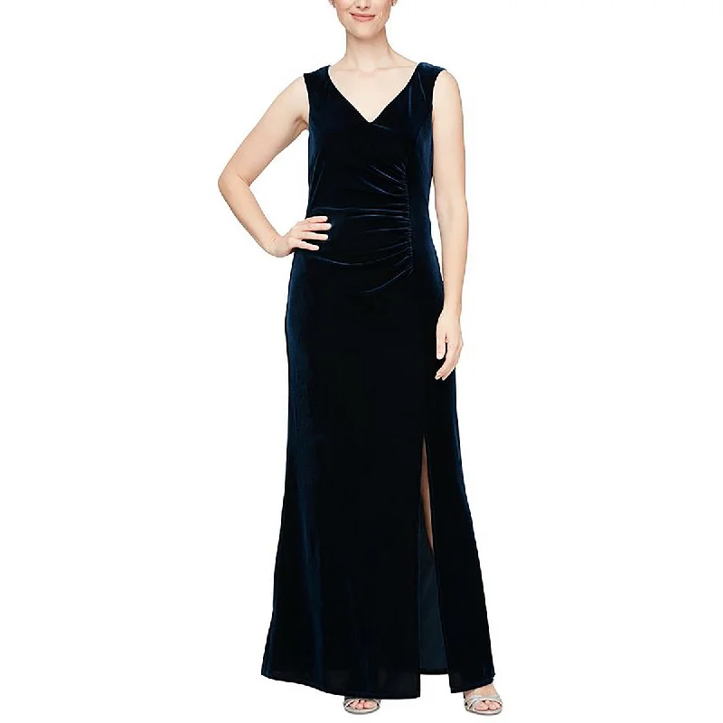 SLNY Womens Petites Velvet Embellished Evening Dress Casual chic unclassified dresses