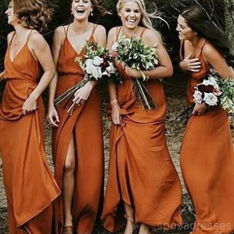 Spaghetti Straps Burnt Orange Cheap Bridesmaid Dresses Online, WG267 Flowy unclassified dresses