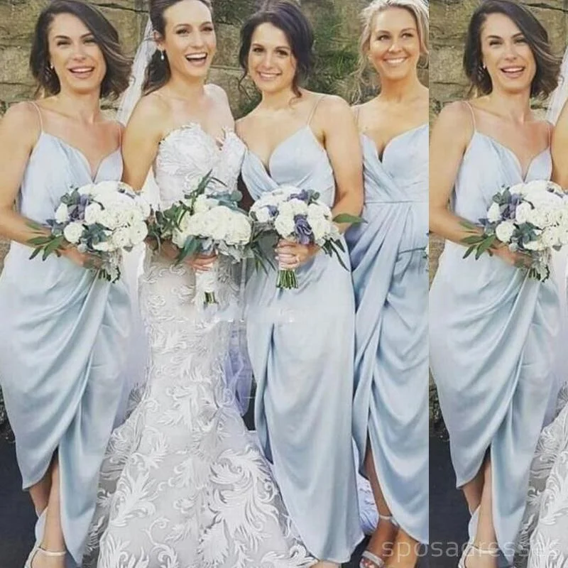 Spaghetti Straps Light Blue Tea Length Cheap Bridesmaid Dresses Online, WG314 Street style unclassified dresses