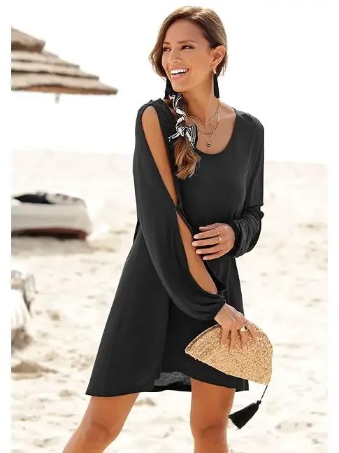 Split Sleeve Black Dress Polka dot unclassified dresses