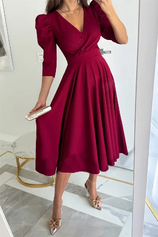 Sweet Elegant Solid Solid Color V Neck A Line Dresses Vintage unclassified dresses