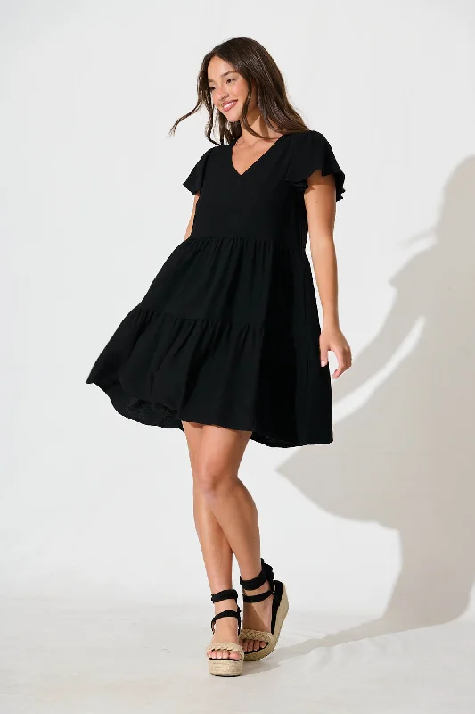 Tahiti Smock Dress In Black Linen Blend Bodycon unclassified dresses