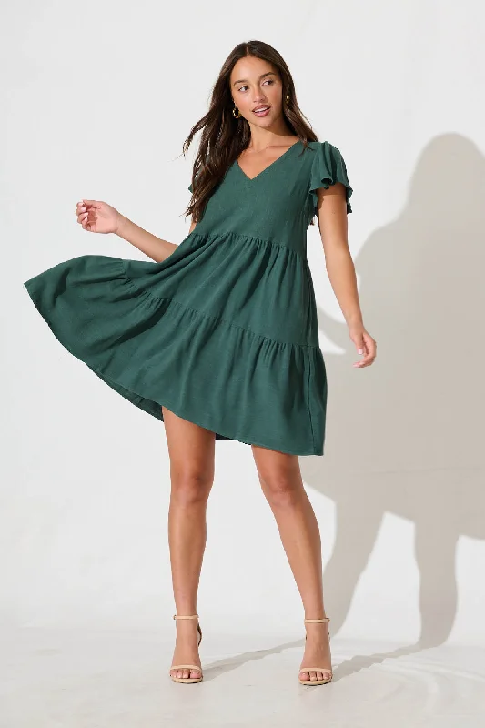 Tahiti Smock Dress In Green Linen Blend Preppy unclassified dresses